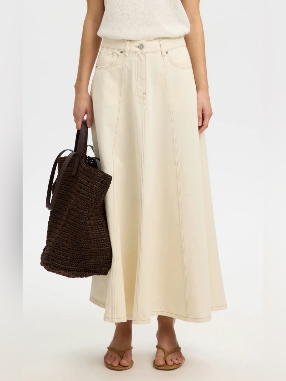Selected Femme Slftenna High Waist Long Denim Skirt in the shade Egret